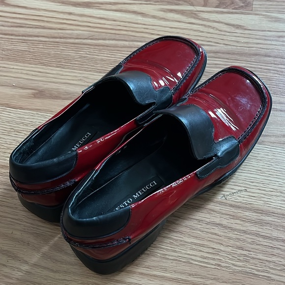 SESTO MEUCCI PATENT LEATHER LOAFERS RED BLACK SIZE 7.5M MADE IN ITALY - Picture 4 of 12